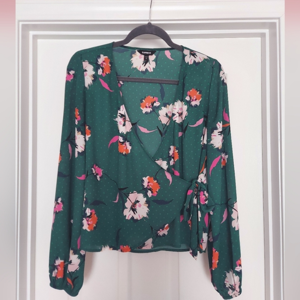 Green Floral Wrap Top